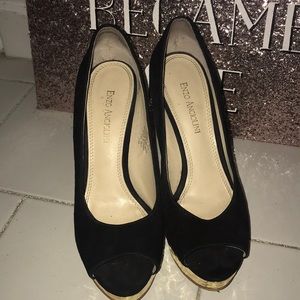 Enzo Angiolini Black Suede and Gold Heels